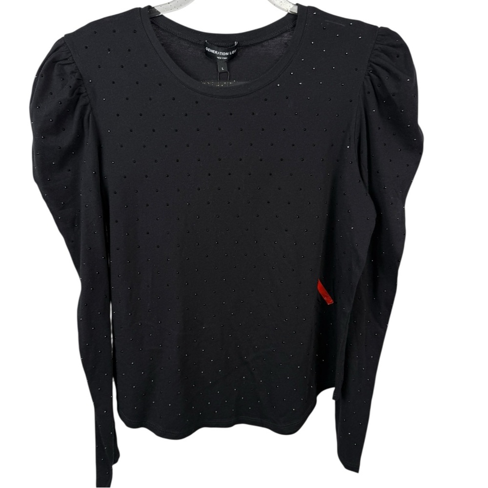 Generation Love Josephine Crystal Black Long Puffy Sleeve Top Sz L Flawed